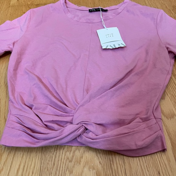 Pink Twisted Front Cropped T-Shirt - Picture 6 of 7